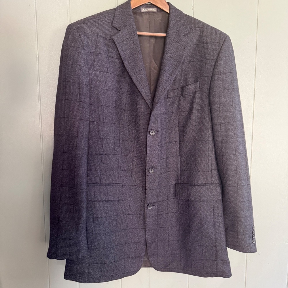 Oscar de la Renta Vtg Mens Sport Coat Blazer 44 XL Wool Cashmere Windowpane 90s